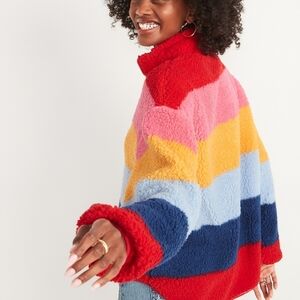 Old Navy Women's Sherpa 1/2 Zip Multi Stripe Pullover Sweater, Size S, NWT